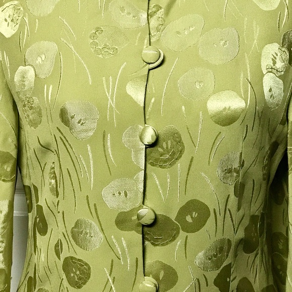 Louis Feraud Chartreuse Green Brocade Long Coat - Picture 2 of 4